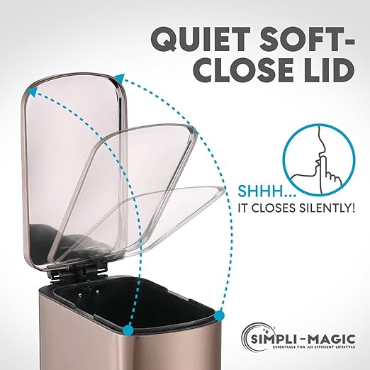 SIMPLI-Magic 6L/1.6G Stainless Steel Bathroom Trash Can with Hands-Free Foot Pedal, Quiet Soft-Close Lid, Compact Space-Saving Size - Image 4