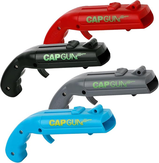 4PCs Cap Gun Bottle Opener - Fun and Functional Novelty Beer Bottle Opener with Realistic Design, Gift for Beer Lovers, Parties, and Themed Events (Black-Red-Blue-Grey)