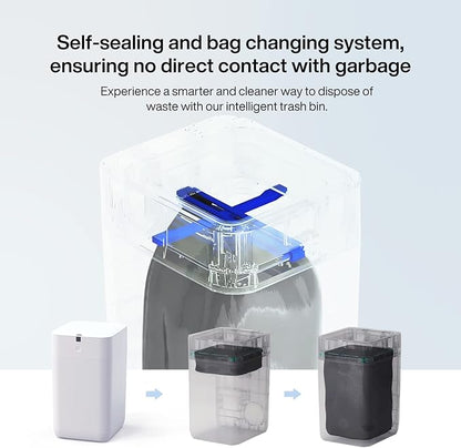 Airdeer Automatic Trash Can, 4 Gallon Self Sealing and Self-Changing Smart Trash Can, Motion Sensor, Touchless Garbage can with lid for Kitchen Bathroom Bedroom, 6 Refill Rings(A1, Black Line)