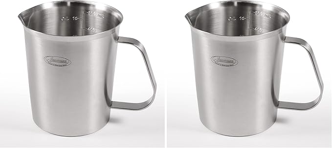 Newness Stainless Steel Measuring Cup, Metal Measuring Cup with Handle (Upgraded, 3 Marking Including Cup/ML/Ounce Scale), 16 Ounces (0.5 Liter, 2 Cup) (Pack of 2) by Newness