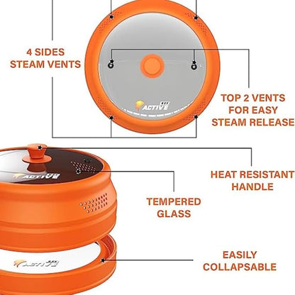 Collapsible Microwave Cover for Food - Silicone and Glass Splatter Guard Lid for 6-12 inch Plates & Bowls, Dishwasher Safe, Heat Resistant, BPA-Free, Orange - Image 3