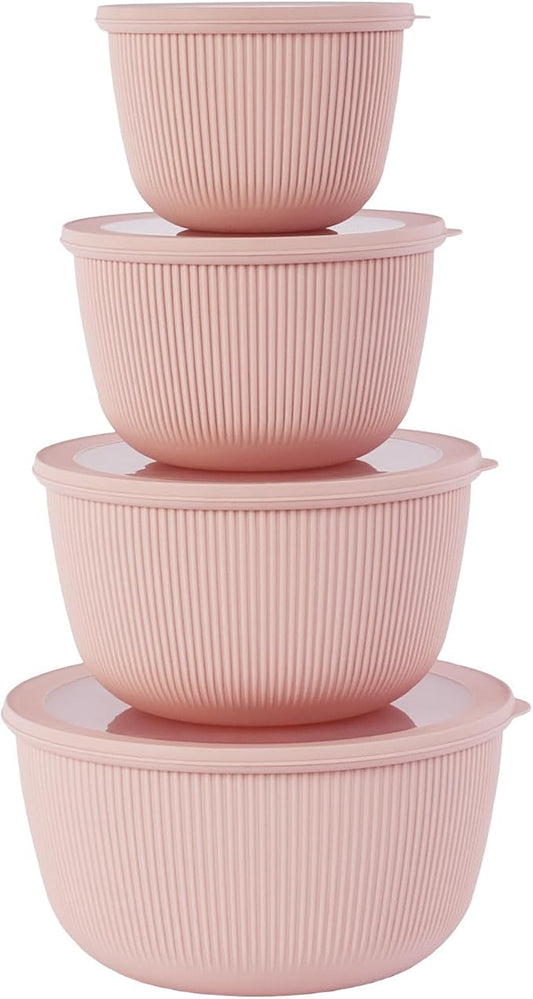 BoxedHome Mixing Bowls with Lids Set, 4 Packs BPA-Free Plastic Prep Bowls for Kitchen, Dishwasher & Microwave Safe, Pink by BoxedHomeProducts