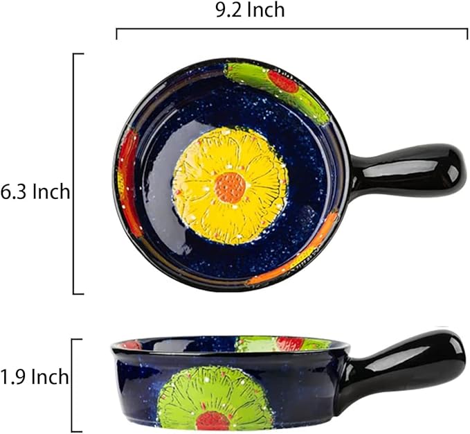 Vintage Style Pottery Bakeware Colorful Daisy Pattern Ceramic Casserole Dish Baking Pan Lasagna Pans Baking Dish with Handles from Oven to Table Plate-1 PCS, 20 OZ - Image 2