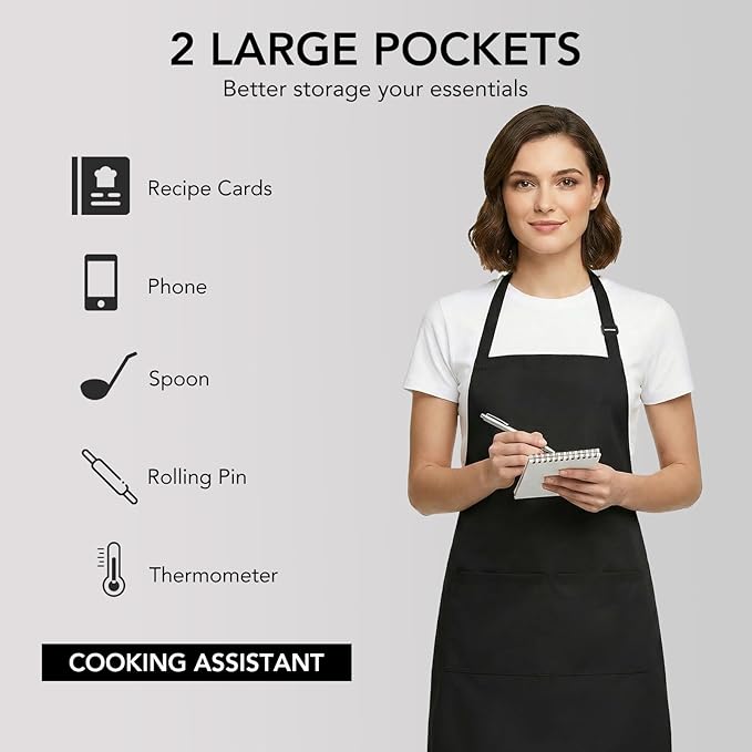BOHARERS 2 Pack Cooking Kitchen Aprons with 2 pockets Unisex Adjustable Chef Apron for Women Men - Image 3