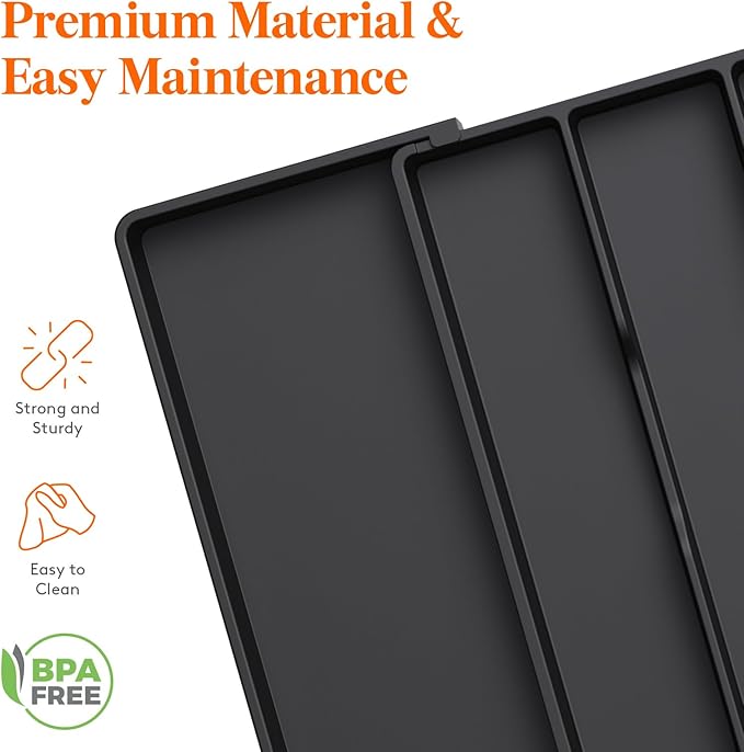 Lifewit Utensil Organizer for Kitchen Drawers, Expandable Cooking Utensil Tray, Adjustable Cutlery Silverware Flatware Holder, Plastic Spatula Tools Storage Divider, 18- 30 x 18.5", Black - Image 7
