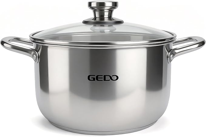 GEDO Stainless Steel Stock Pot with Glass Lid, 304 Grade Premium Soup Pot, Silver, Double Handle, for Kitchen Cooking (7.86in/20cm size) by GEDOGuardianofFamilyHealth