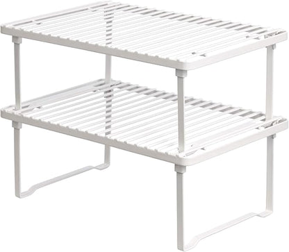 Amazon Basics Space-Saving Stackable Metal Kitchen Cabinet Organizer Shelves for Dishes, Pantry Organization, 12.5" L x 8" D x 4.5" H, Set of 2, White by AmazonBasics