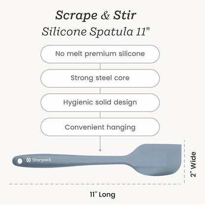 Starpack 'Scrape & Stir' Silicone Spatula (11 Inch) - 600°F Heat Resistant Spatula Set - Food Grade Kitchen Spatulas - LFGB Grade Nonstick Baking and Cooking Rubber Spatulas Set