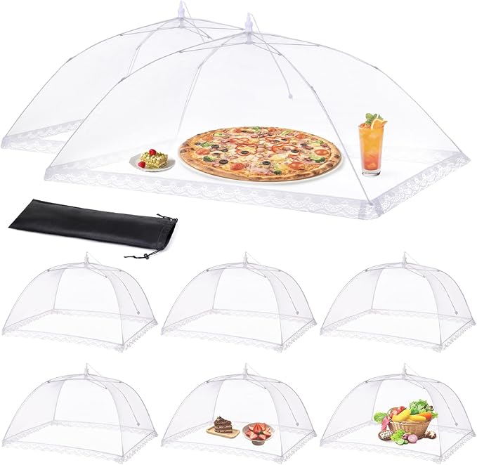 Anpro Food Covers for Outdoors- 2 Extra Large (40"x25") + 6 Large (17"x17") Pop-Up Mesh Food Tents, Collapsible Reusable Bug-Proof Nets for Picnics, BBQs & Camping, Stainless Steel Frame by HOME