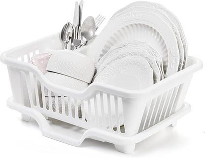 Noamus 2-Piece Plastic Dish Drying Rack, Heavy Duty Sink Set Dish Rack, White Large Drainer with Attached Drainboard Utensil Cup Holders for Home Kitchen Counter Top Organizers - Image 8
