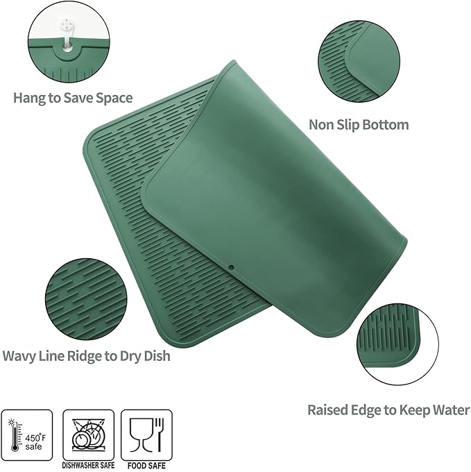 MicoYang Silicone Dish Drying Mat for Multiple Usage,Easy clean,Eco-friendly,Heat-resistant Silicone Mat for Kitchen Counter or Sink,Refrigerator or Drawer Liner Green 4XL 32 inches x 18 inches - Image 4