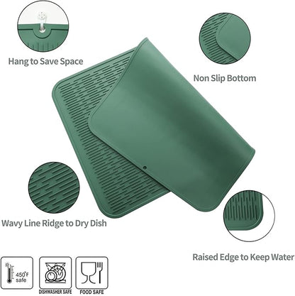 MicoYang Silicone Dish Drying Mat for Multiple Usage,Easy clean,Eco-friendly,Heat-resistant Silicone Mat for Kitchen Counter or Sink,Refrigerator or Drawer Liner Green 4XL 32 inches x 18 inches - Image 4