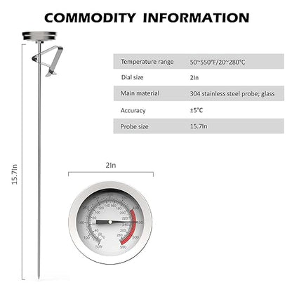 Candy/Deep Fry Oil Thermometer for Frying with 12'' Probe & Pot Clip,- CookingThermometer for Frying Oil Candle Making Hot Deep Fryer (1, 12)