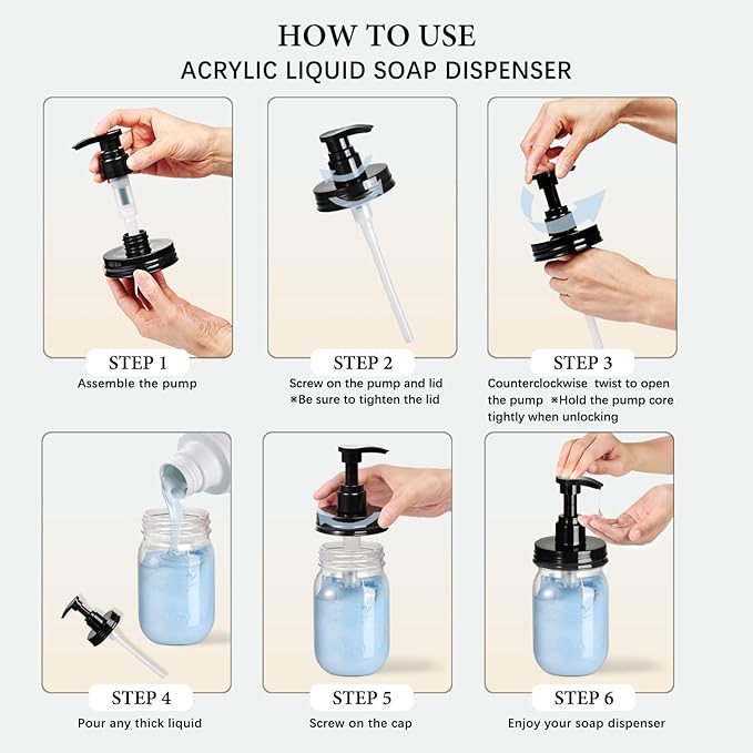Amolliar Plastic Mason Jar Soap Dispenser with Pump Lid,16OZ Refillable BPA-Free Hand Soap Dispenser Set with Cute Lables - Farmhouse Decor for Kitchen/Bathroom, Liquid Soap,Dish Soap, Lotion - Image 7
