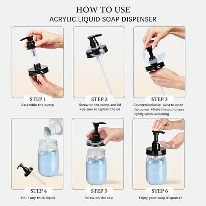 Amolliar Plastic Mason Jar Soap Dispenser with Pump Lid,16OZ Refillable BPA-Free Hand Soap Dispenser Set with Cute Lables - Farmhouse Decor for Kitchen/Bathroom, Liquid Soap,Dish Soap, Lotion - Image 7