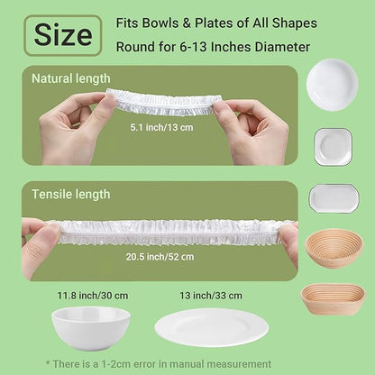 100Pcs Extra Large Plastic Bowl Covers Fits 6-13 Inch Bowls, Elastic Reusable Food Covers for Bread Proofing, Food Fresh Keeping & Dust Protection