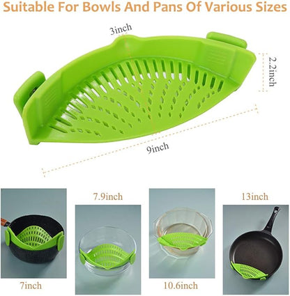 YEVIOR Clip on Strainer for Pots Pan Pasta, Silicone Food Strainer Hands-Free Pan Strainer, Clip-on Kitchen Food Strainer for Spaghetti, Pasta, Ground Beef Fits All Bowls and Pots (Green) - Image 5