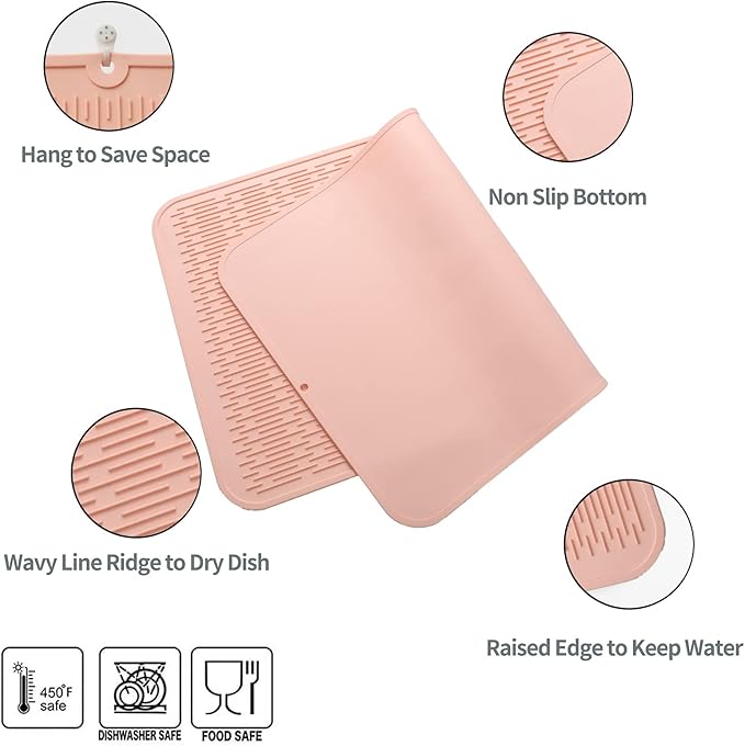 MicoYang Silicone Dish Drying Mat for Multiple Usage,Easy clean,Eco-friendly,Heat-resistant Silicone Mat for Kitchen Counter or Sink,Refrigerator or Drawer Liner Pink 3XL 28 inches x 18 inches - Image 4