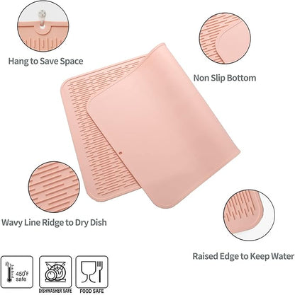 MicoYang Silicone Dish Drying Mat for Multiple Usage,Easy clean,Eco-friendly,Heat-resistant Silicone Mat for Kitchen Counter or Sink,Refrigerator or Drawer Liner Pink 3XL 28 inches x 18 inches - Image 4