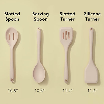 Non-Toxic Platinum Silicone Kitchen Utensil Set of 4 – Non-Scratch Cooking Spoon & Spatula, 100% Plastic Free, Stainless Steel Core, Heat Resistant 500°F, Beige - Image 7