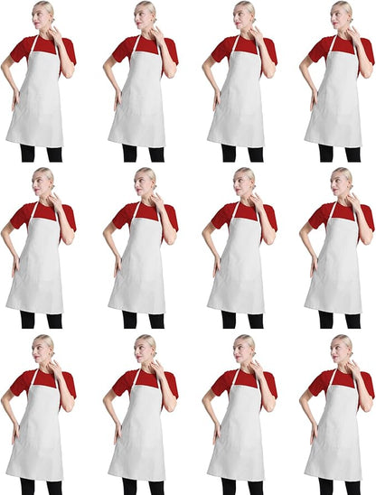 12 Pcs Bib Bulk White Aprons for Women Men Adult Girls Unisex with 2 Pockets, Baking Cooking Kitchen Painting Apron (White,12 pcs) by TSDSTORY