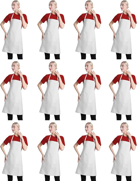 12 Pcs Bib Bulk White Aprons for Women Men Adult Girls Unisex with 2 Pockets, Baking Cooking Kitchen Painting Apron (White,12 pcs) by TSDSTORY