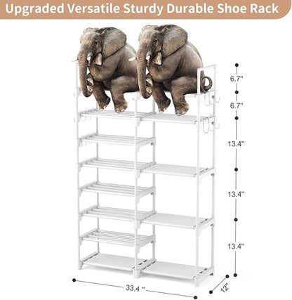 ROJASOP White Shoe Rack, Tall Metal Shoe Rack Organizer for Entryway Closet Garage, 8 Tier Large Shoe Shelf for 26-32 Pairs Boots & Shoes Storage, Space Saving Heavy Duty Shoe Stand - Image 3