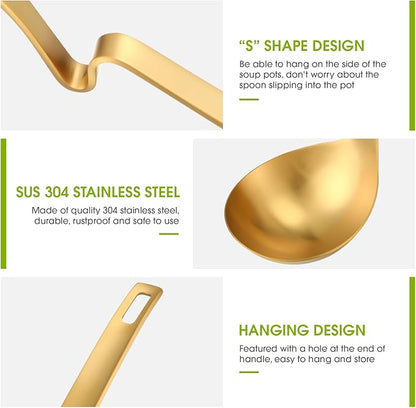 Patelai Hot Pot Slotted Ladle Set Stainless Steel Soup Ladle Strainer Scoops Cooking Skimmer Cookware Utensil for Hotpot Scooping Sauce Serving, 12 Inch(4 Pcs,Gold)