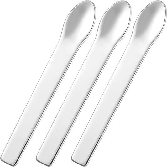 Pndeyo 3pcs Mini Stainless Steel Makeup Spatula, Reusable Cosmetic Cream Spatulas Spoon, Skincare Scoop Applicator Facial Massage Beauty Tools for Mixing and Sampling Face Eye Cream- Silver
