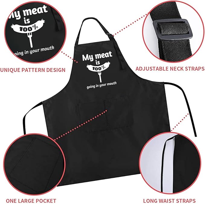 Rosoz Funny BBQ Black Chef Aprons for Men, Adjustable Kitchen Cooking Aprons for Men, Dad, Husband - Birthday, Father's Day