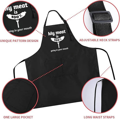 Rosoz Funny BBQ Black Chef Aprons for Men, Adjustable Kitchen Cooking Aprons for Men, Dad, Husband - Birthday, Father's Day
