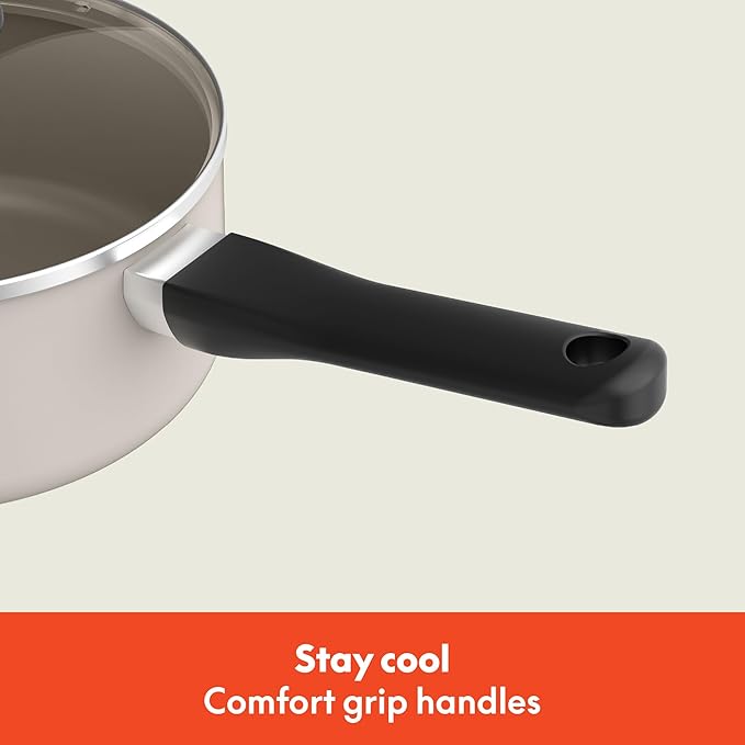 bella 12 Piece Cookware Set with EverGood™ Ceramic Nonstick Coating​, Dishwasher & Oven Safe, All Stovetops Compatible, Tempered Glass Lids and Cool Touch Handles, Oatmilk - Image 6