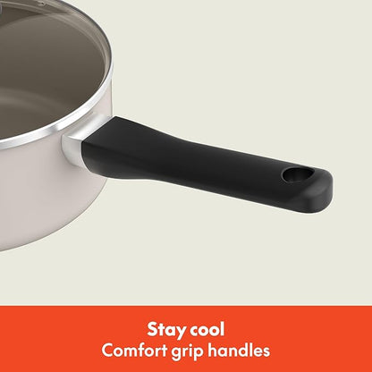 bella 12 Piece Cookware Set with EverGood™ Ceramic Nonstick Coating​, Dishwasher & Oven Safe, All Stovetops Compatible, Tempered Glass Lids and Cool Touch Handles, Oatmilk - Image 6
