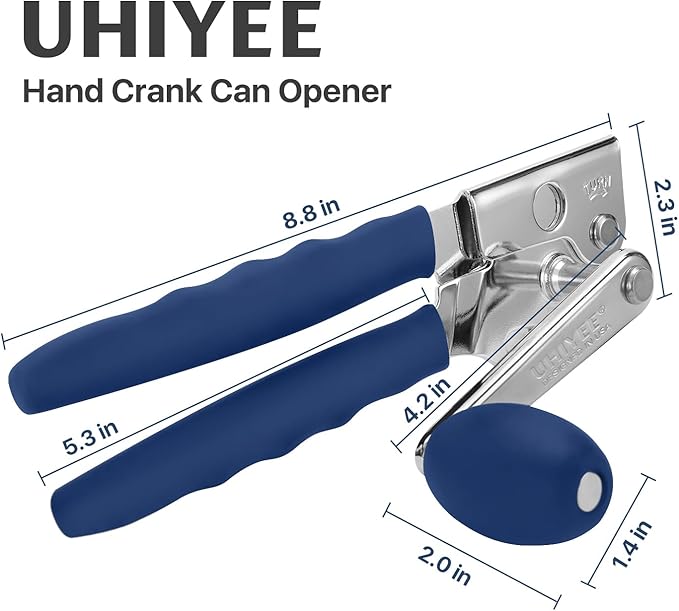 Commercial Can Opener, UHIYEE Hand Crank Can Opener Manual Heavy Duty with Comfortable Extra-long Handles, Oversized Knob, Large Handheld Can Open Easy for Big Cans, Blue - Image 7