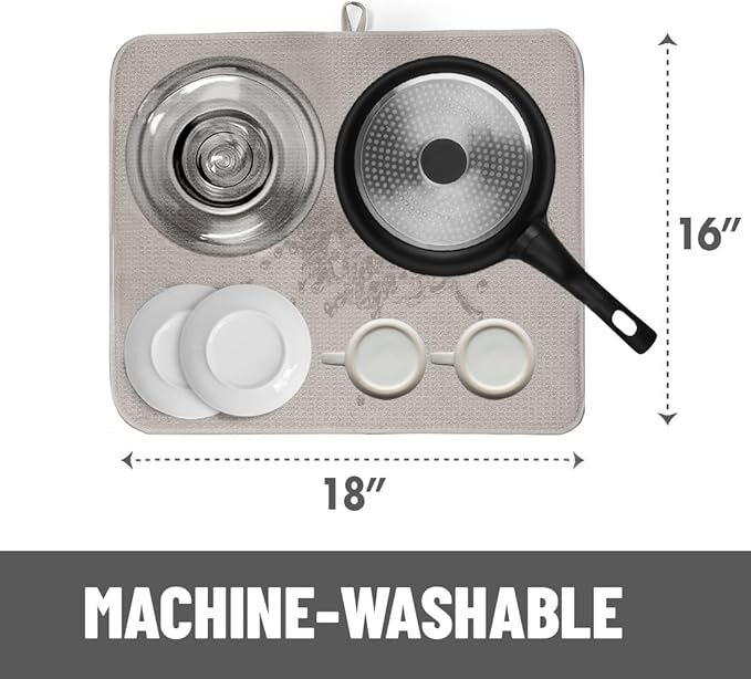 Bellemain XL Dish Mat Microfiber Dish Drying Mat, Super absorbent (Light Grey, 16" x 18") - Image 3