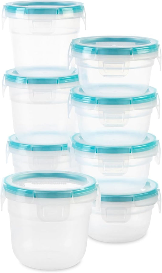 Snapware Plastic Total Solution 16-Pc Food Storage Containers Set, (4) 2-Cup & (4) 1.2-Cup Round Meal Prep Container, Plastic BPA-Free Lids with 4 Locking Tabs, Microwave, Dishwasher, and Freezer Safe