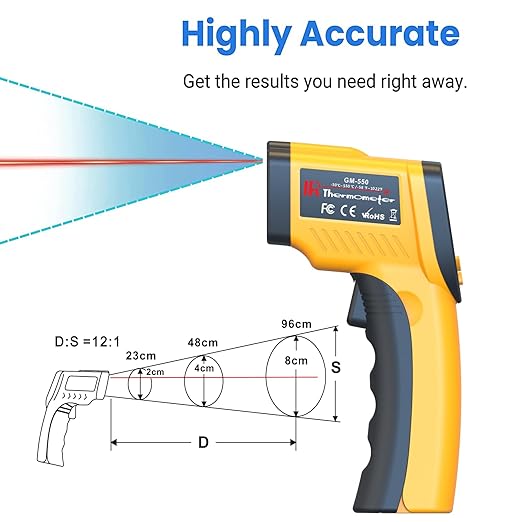 DEASOMIYE Infrared Laser Thermometer, Digital Infrared Laser Thermometer Gun with Adjustable Emissivity, IR Thermometer Temperature Gun for Cooking, Pizza Oven & Engine, -58℉～1022℉(-50℃～550℃)