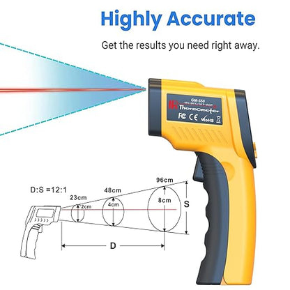 DEASOMIYE Infrared Laser Thermometer, Digital Infrared Laser Thermometer Gun with Adjustable Emissivity, IR Thermometer Temperature Gun for Cooking, Pizza Oven & Engine, -58℉～1022℉(-50℃～550℃)