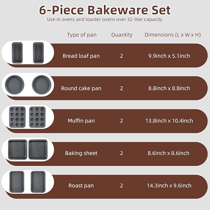 11-Piece Nonstick Baking Pans Set - Professional Grade Carbon Steel Bakeware with Premium Coating- Dishwasher Safe, Stackable, Oven Safe to 450°F (Steel Gray) - Image 6