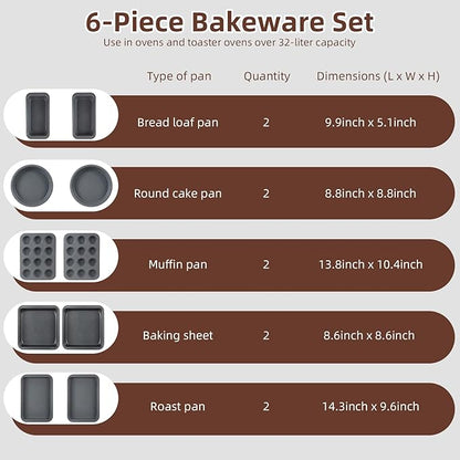 11-Piece Nonstick Baking Pans Set - Professional Grade Carbon Steel Bakeware with Premium Coating- Dishwasher Safe, Stackable, Oven Safe to 450°F (Steel Gray) - Image 6