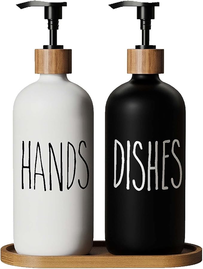 Dish Soap Dispenser for Kitchen Sink.Glass Hand Soap Dispenser, Modern Farmhouse Decor for Bathroom,Kitchen Sink Decor by Aeakey
