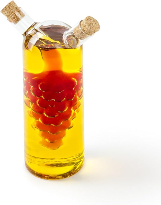 Fox Run 7050 Run Grape Motif Oil and Vinegar Cruet Dispenser Bottle, Clear Borosilicate Glass