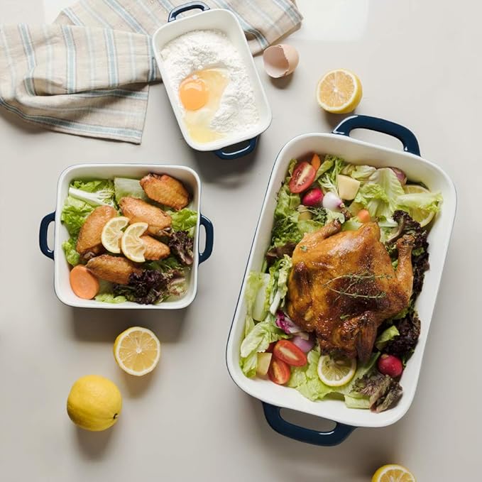 Sweejar Ceramic Bakeware Set, Rectangular Baking Dish for Cooking, Kitchen, Cake Dinner, Banquet and Daily Use, Casserole Dishes for Oven Porcelain Baking Pans (Navy) - Image 5