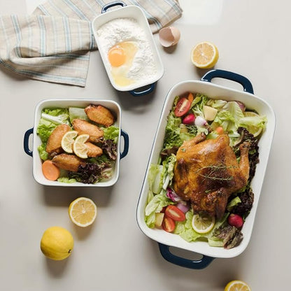 Sweejar Ceramic Bakeware Set, Rectangular Baking Dish for Cooking, Kitchen, Cake Dinner, Banquet and Daily Use, Casserole Dishes for Oven Porcelain Baking Pans (Navy) - Image 5