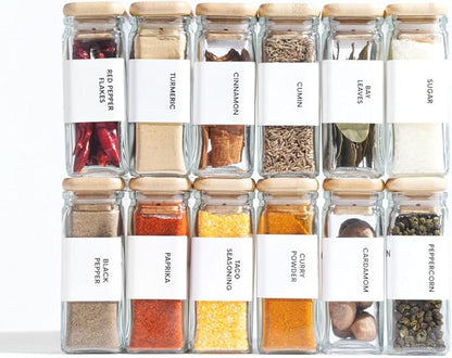 APT 1101 Glass Storage Jars with Bamboo Lid, glass canisters with airtight lids, Clear jars with lids for Spice, Cookie, Candy, Tea, Coffee Bean and Rice (White, Spice Jar Set (4 oz, set of 12)) - Image 2