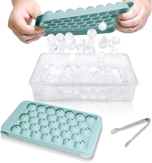 WIBIMEN Ice Cube Tray with Lid and Bin - Round Ice Trays for Freezer with Lid - Ice Cube Trays for Freezer with Ice Container (1"-2PACK Blue) by WIBIMEN