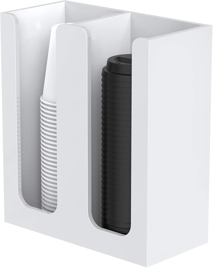 Richboom Acrylic Coffee Cup and Lid Storage Organizer Holder, 2 Compartments, White - Image 4