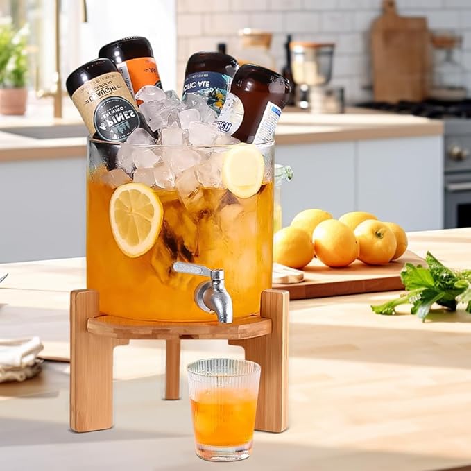 Beverage Dispenser, 1.5 Gallon Glass Drink Dispenser with Stand, Glass water dispenser with Spigot, Large Drink Dispensers for Parties,Bars,Restaurants, 5L - Image 2