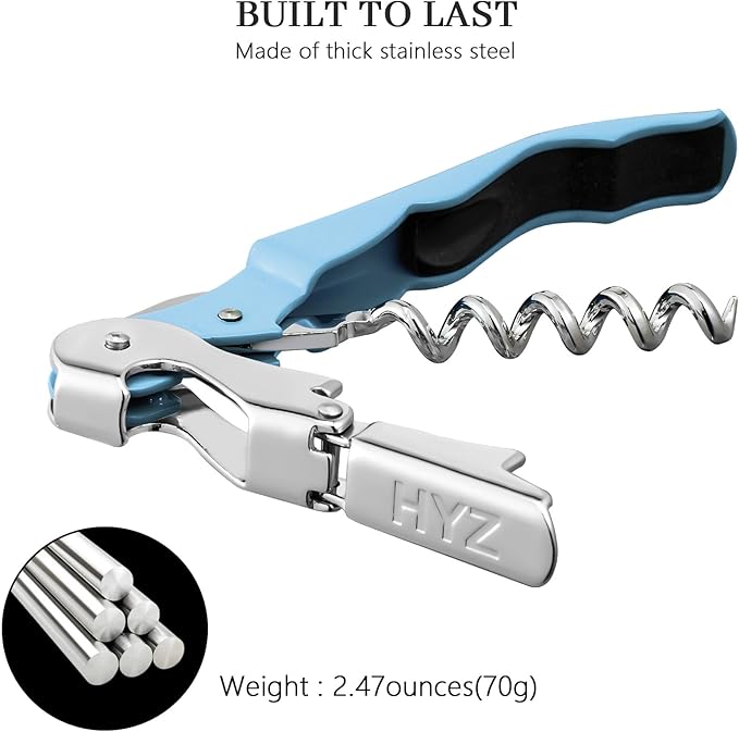 HYZ 2-Pack Wine Opener Waiter Corkscrew, Professional Wine Key for Servers, Bartender with Foil Cutter, Manual Wine Bottle Opener Double Hinged (Sky Blue) - Image 6