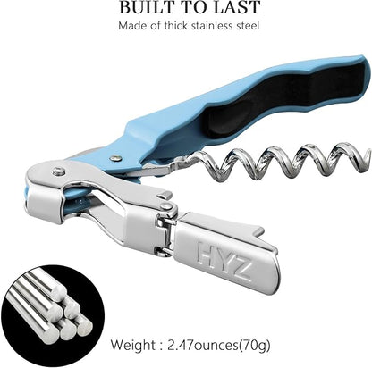 HYZ 2-Pack Wine Opener Waiter Corkscrew, Professional Wine Key for Servers, Bartender with Foil Cutter, Manual Wine Bottle Opener Double Hinged (Sky Blue) - Image 6